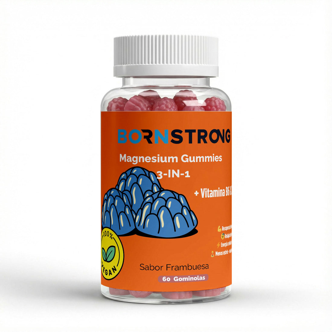 Envase BornStrong de 60 gominolas de magnesio, zinc y vitamina B6