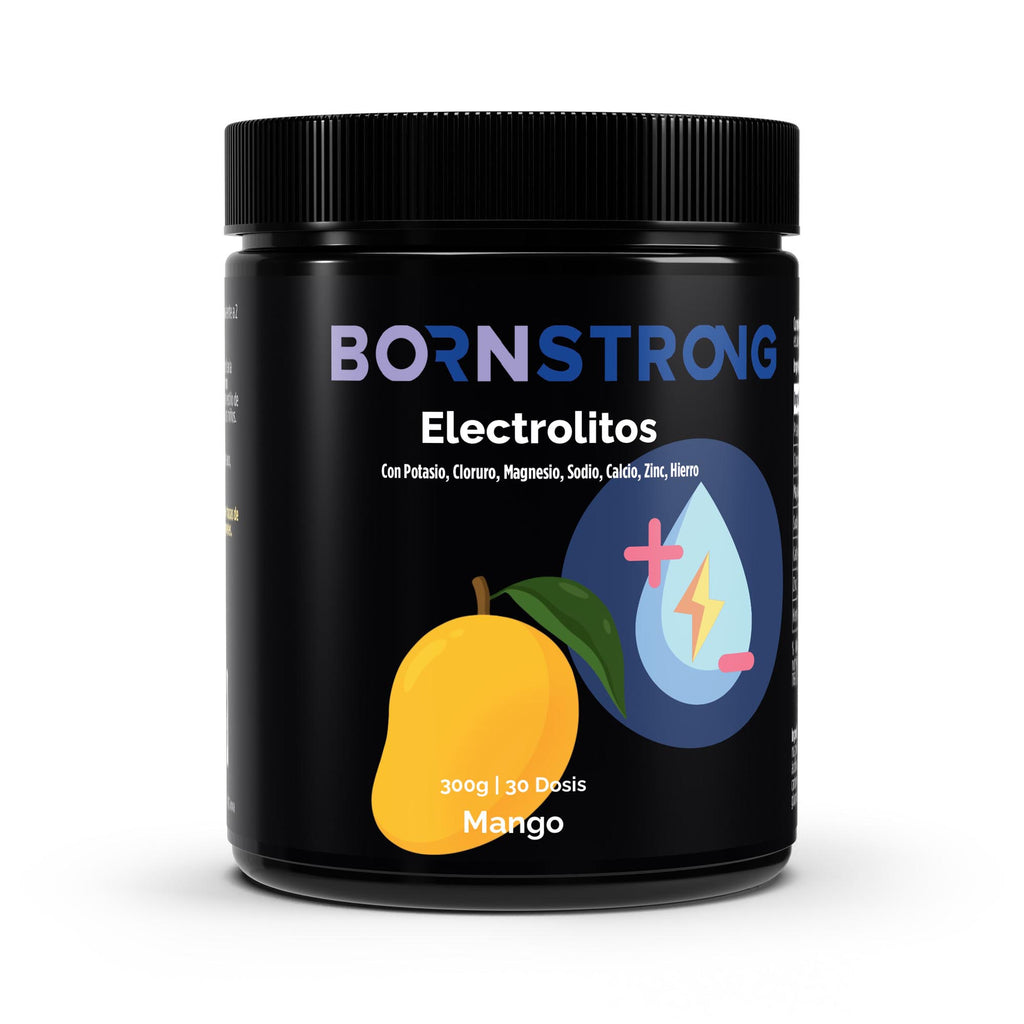 Electrolito Tropical Mango - 300g, suplemento de hidratación en envase negro para bebidas deportivas