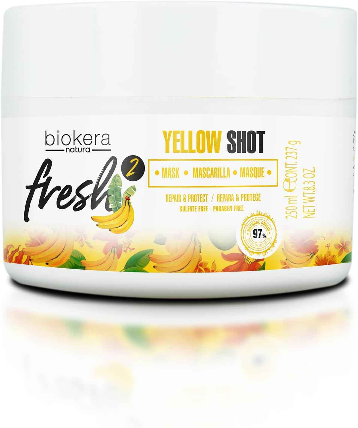 SALERM - Mascarilla Reparadora Cabello muy Dañado - Biokera Fresh Yellow Shot Mascarilla - 250 ml - Hidratra, Repara y Protege el Cabello - Antiencrespamiento - Sin Sulfatos ni Parabenos