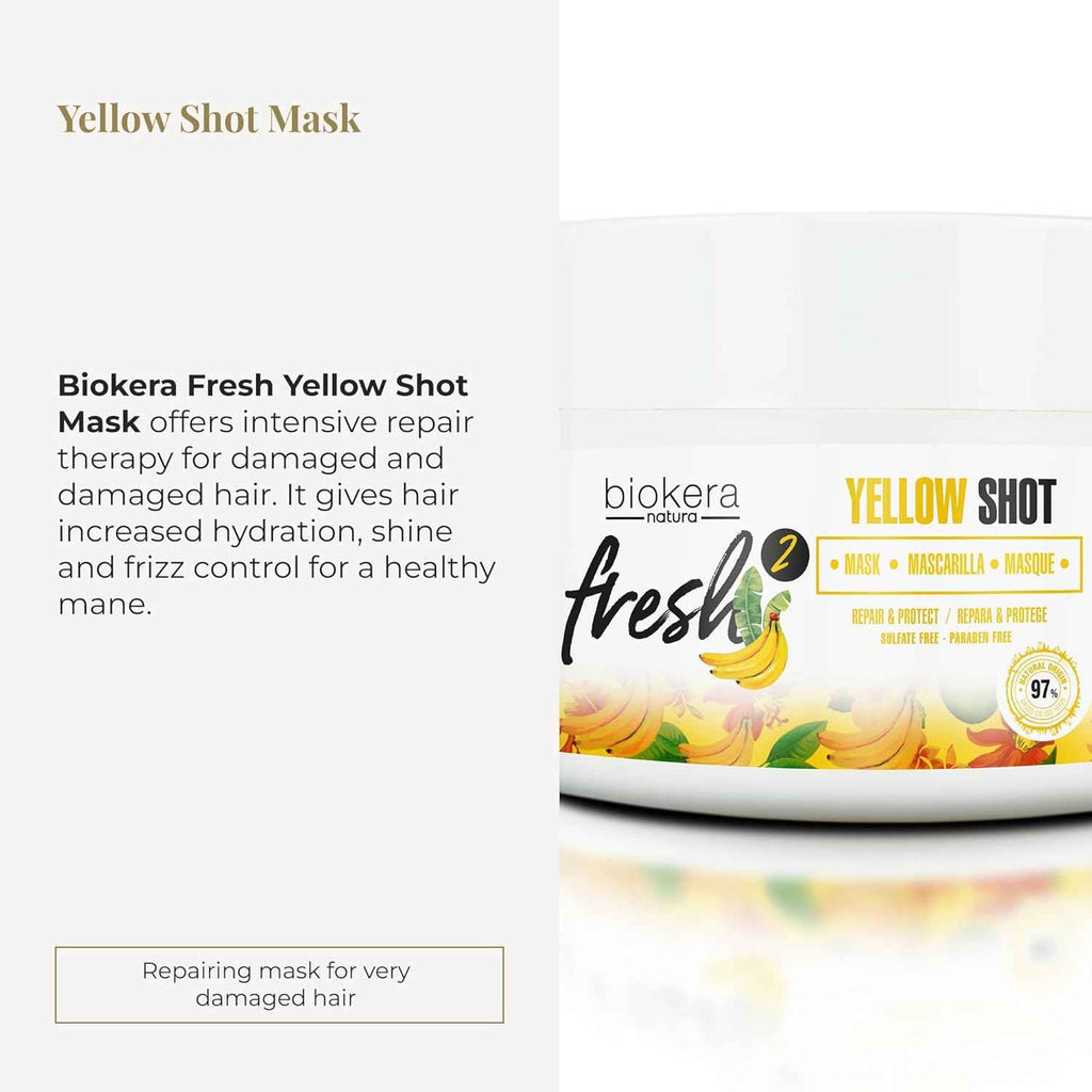 SALERM - Mascarilla Reparadora Cabello muy Dañado - Biokera Fresh Yellow Shot Mascarilla - 250 ml - Hidratra, Repara y Protege el Cabello - Antiencrespamiento - Sin Sulfatos ni Parabenos