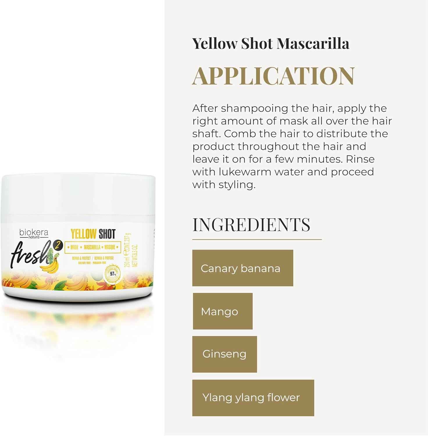 SALERM - Mascarilla Reparadora Cabello muy Dañado - Biokera Fresh Yellow Shot Mascarilla - 250 ml - Hidratra, Repara y Protege el Cabello - Antiencrespamiento - Sin Sulfatos ni Parabenos