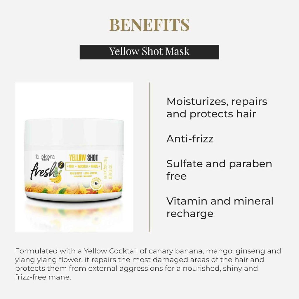 SALERM - Mascarilla Reparadora Cabello muy Dañado - Biokera Fresh Yellow Shot Mascarilla - 250 ml - Hidratra, Repara y Protege el Cabello - Antiencrespamiento - Sin Sulfatos ni Parabenos