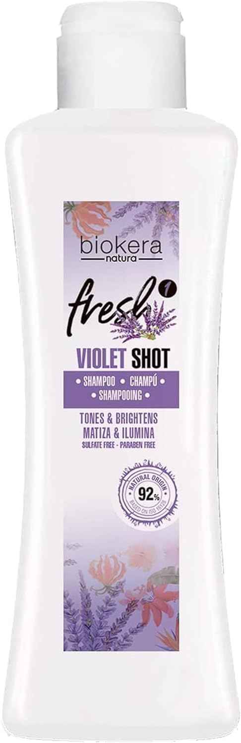SALERM - Champú Matizador Cabello Rubio, con Canas, Mechas o Decolorados - Biokera Fresh Violet - 300 ml - Champú Violeta - Matiza e Ilumina - Mantiene el Color - Sin Sulfatos ni Parabenos