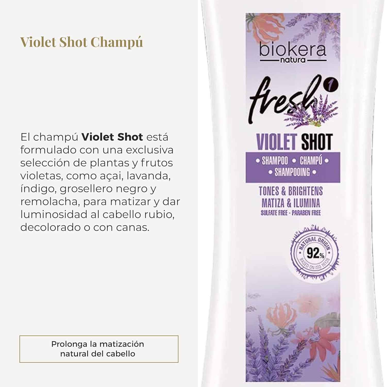 SALERM - Champú Matizador Cabello Rubio, con Canas, Mechas o Decolorados - Biokera Fresh Violet - 300 ml - Champú Violeta - Matiza e Ilumina - Mantiene el Color - Sin Sulfatos ni Parabenos