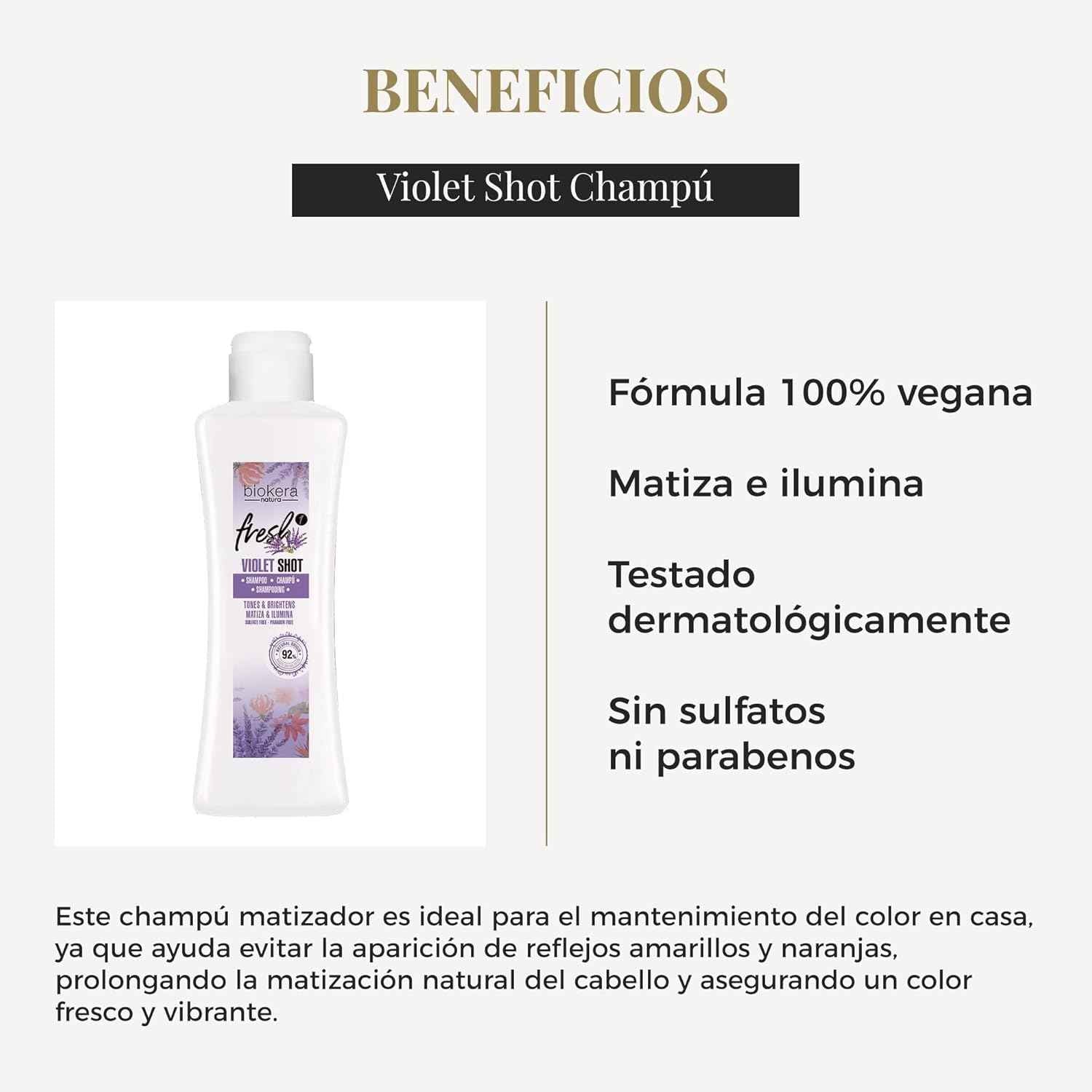 SALERM - Champú Matizador Cabello Rubio, con Canas, Mechas o Decolorados - Biokera Fresh Violet - 300 ml - Champú Violeta - Matiza e Ilumina - Mantiene el Color - Sin Sulfatos ni Parabenos