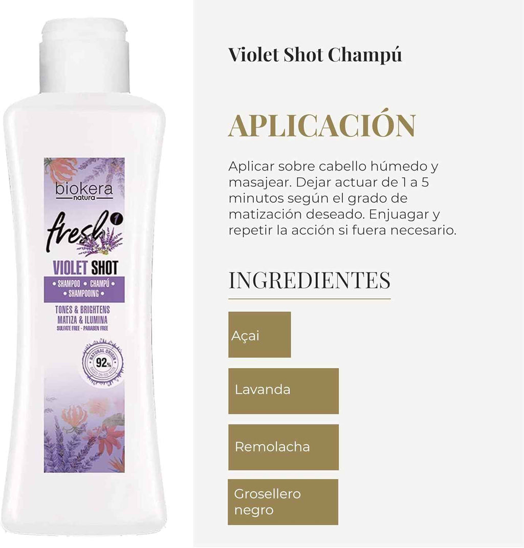 SALERM - Champú Matizador Cabello Rubio, con Canas, Mechas o Decolorados - Biokera Fresh Violet - 300 ml - Champú Violeta - Matiza e Ilumina - Mantiene el Color - Sin Sulfatos ni Parabenos