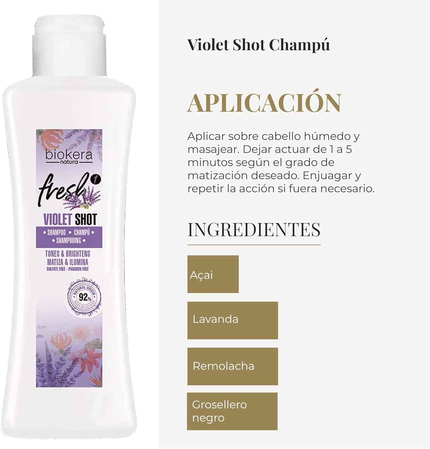 SALERM - Champú Matizador Cabello Rubio, con Canas, Mechas o Decolorados - Biokera Fresh Violet - 300 ml - Champú Violeta - Matiza e Ilumina - Mantiene el Color - Sin Sulfatos ni Parabenos