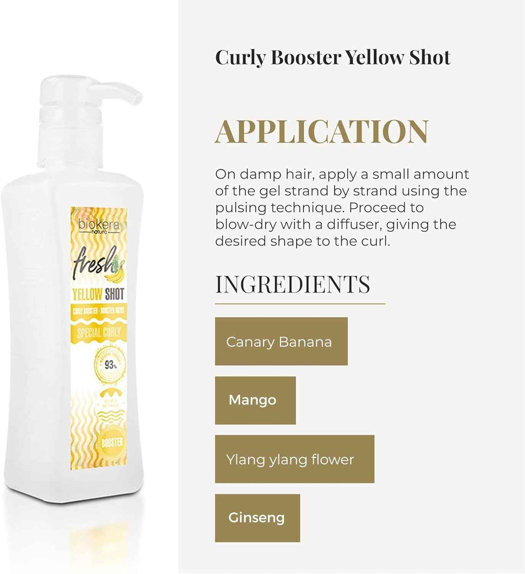 SALERM - Gel Activador de Rizos - Curly Booster Yellow Shot - 300 ml - Biokera Fresh - Rizos Definidos - Hidratación Profunda del Cabello - Fijación Natural - Sin Sulfatos ni Parabenos - Vegano