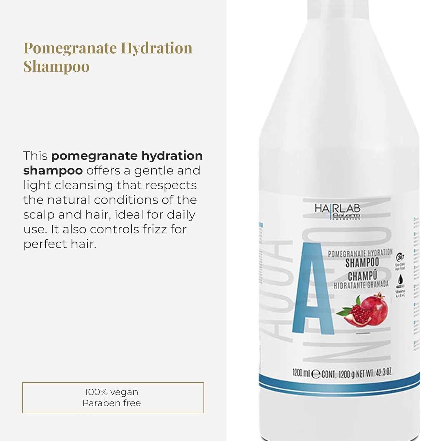 SALERM - Champú Hidratante - Hair Lab Granada - 1200 ml - Limpieza Suave - Apto para Uso Diario - con Vitaminas A, B y C - sin Parabenos - Vegano - Olor a Fresa
