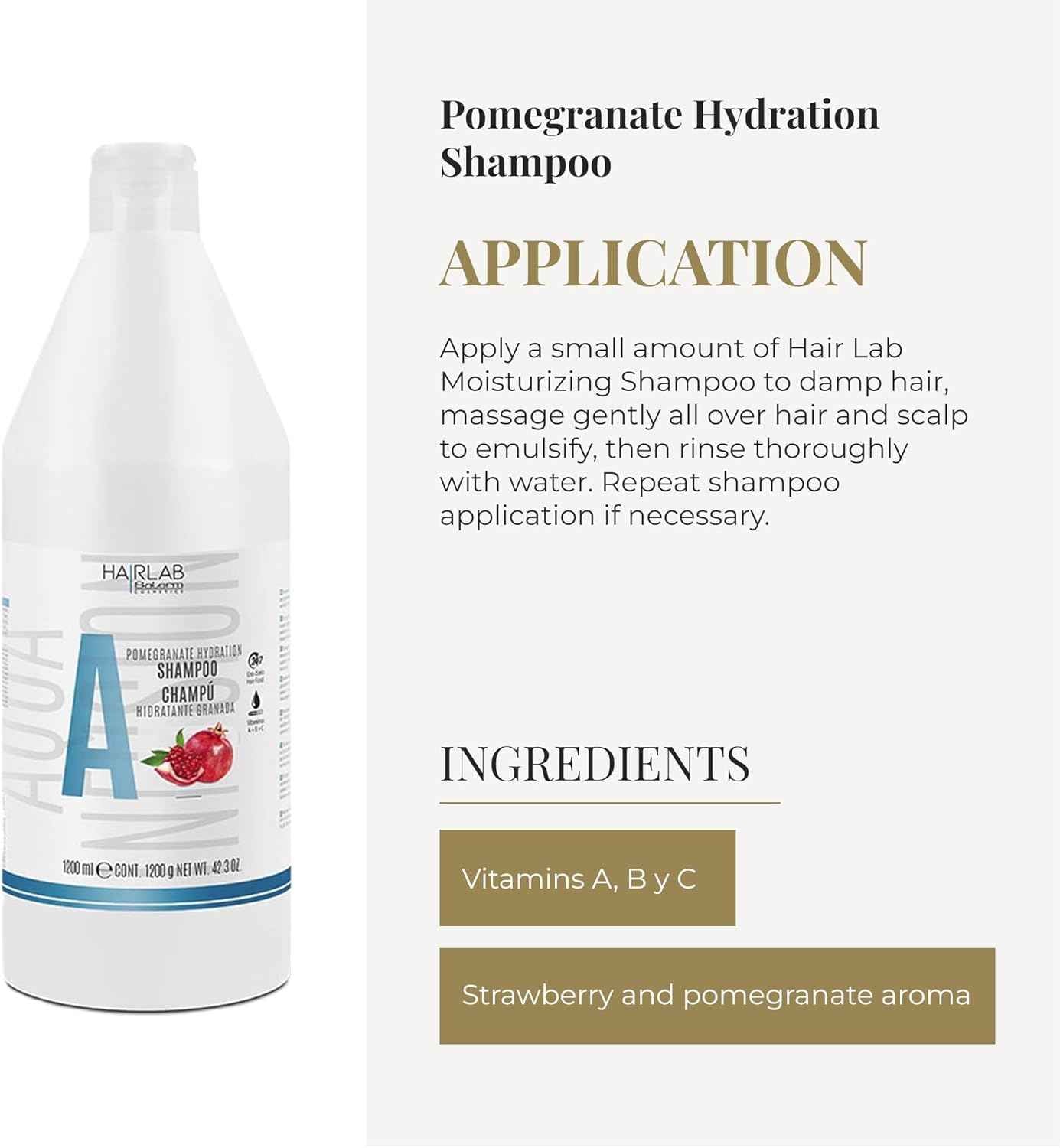 SALERM - Champú Hidratante - Hair Lab Granada - 1200 ml - Limpieza Suave - Apto para Uso Diario - con Vitaminas A, B y C - sin Parabenos - Vegano - Olor a Fresa