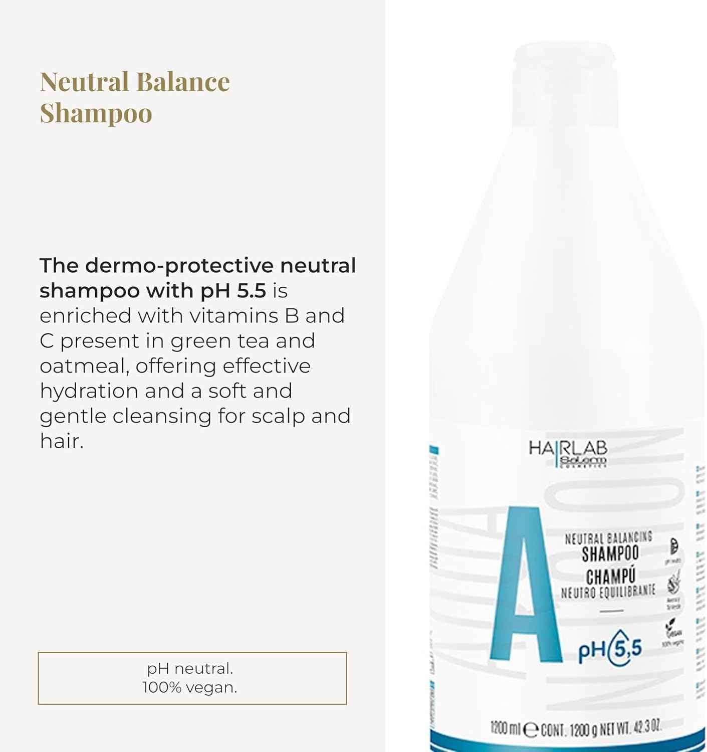 SALERM - Champú Neutro Dermoprotector - Hair Lab Neutral Balancing - 1200 ml - pH Neutro - para Todo Tipo de Cabellos - con VItaminas B y C - Hidrata y Cuida el Cuero Cabelludo - Anti Encrespamiento