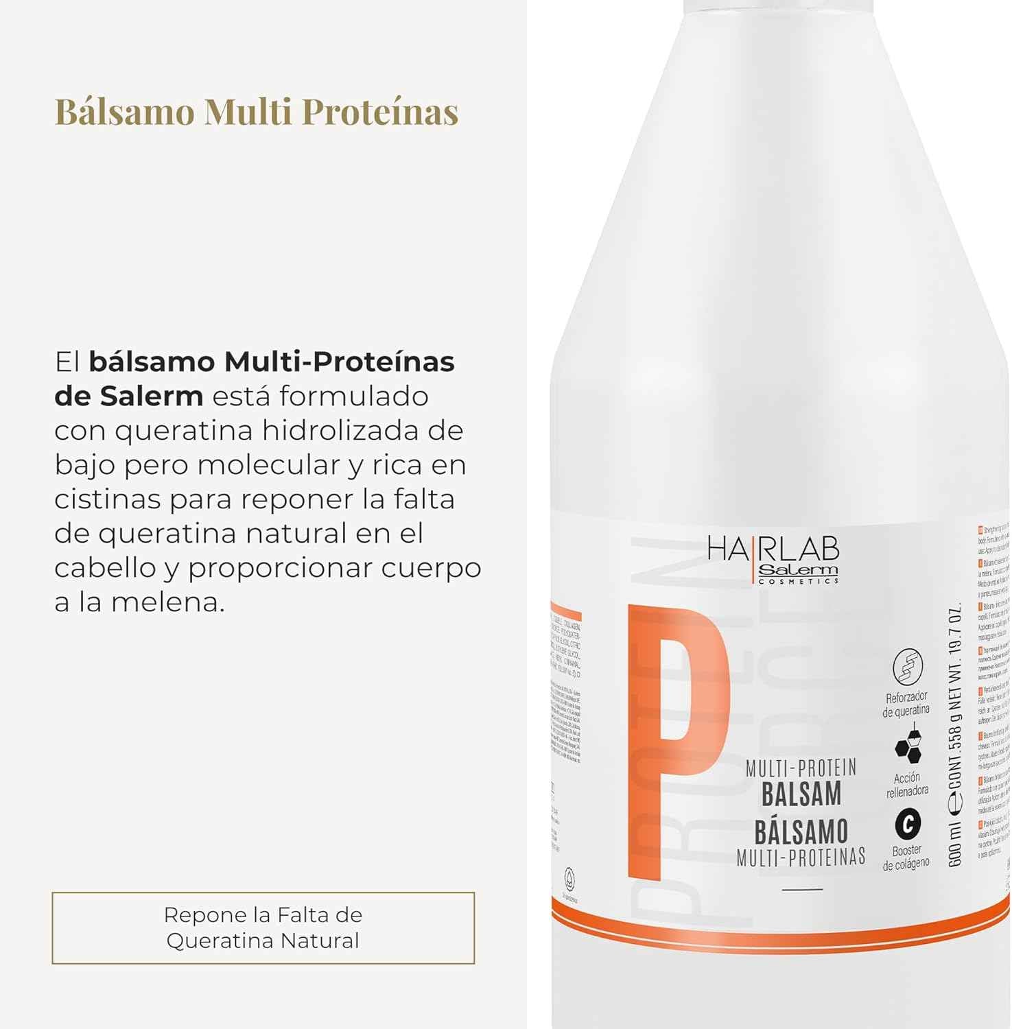 SALERM - Acondicionador Cabello - Bálsamo Multi-Proteínas Hair Lab - 600 ml - Repone la Falta de Queratina Natural - Proporciona Cuerpo a la Melena - Fortalece y Repara el Cabello - Sin Parabenos