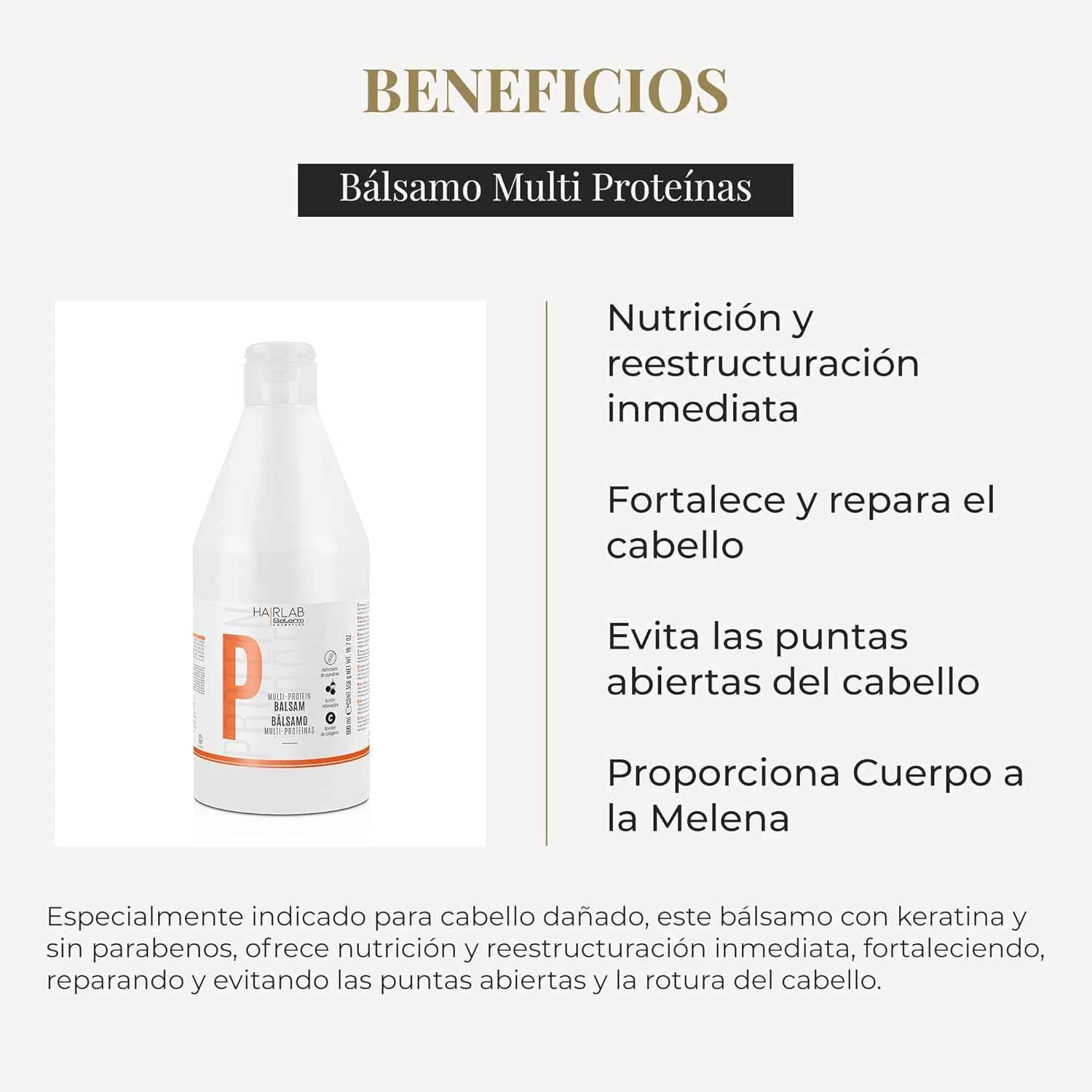 SALERM - Acondicionador Cabello - Bálsamo Multi-Proteínas Hair Lab - 600 ml - Repone la Falta de Queratina Natural - Proporciona Cuerpo a la Melena - Fortalece y Repara el Cabello - Sin Parabenos