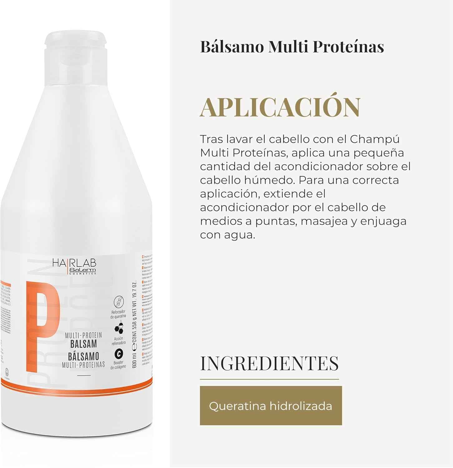 SALERM - Acondicionador Cabello - Bálsamo Multi-Proteínas Hair Lab - 600 ml - Repone la Falta de Queratina Natural - Proporciona Cuerpo a la Melena - Fortalece y Repara el Cabello - Sin Parabenos