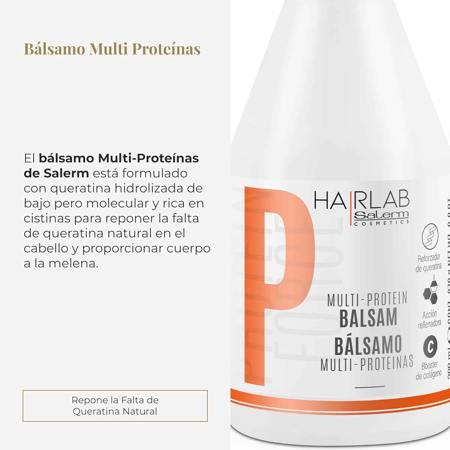 SALERM - Acondicionador Cabello - Bálsamo Multi-Proteínas Hair Lab - 300 ml - Repone la Falta de Queratina Natural - Proporciona Cuerpo a la Melena - Fortalece y Repara el Cabello - Sin Parabenos