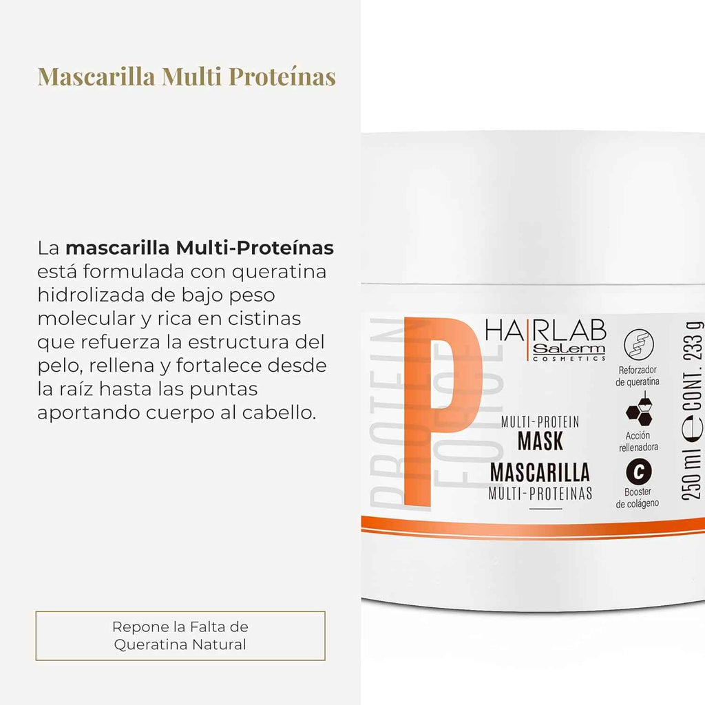 SALERM - Mascarilla Cabello Dañado - Multi-Proteínas Hair Lab - 250 ml - Repone la Falta de Queratina Natural - Proporciona Cuerpo a la Melena - Fortalece y Repara el Cabello - Sin Parabenos