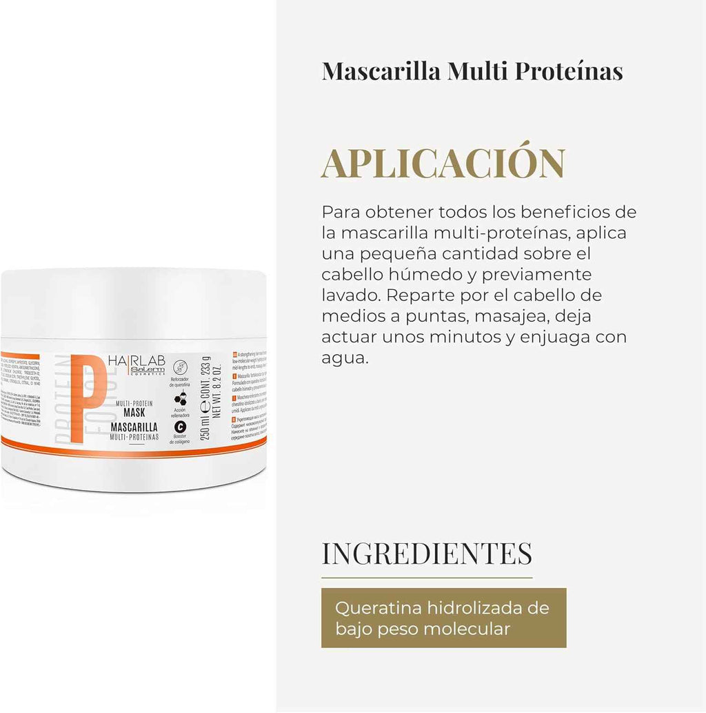 SALERM - Mascarilla Cabello Dañado - Multi-Proteínas Hair Lab - 250 ml - Repone la Falta de Queratina Natural - Proporciona Cuerpo a la Melena - Fortalece y Repara el Cabello - Sin Parabenos