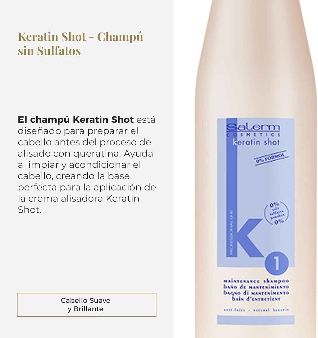 SALERM - Keratin Shot - Champú sin Sulfatos - 500 ml - Preparación y Mantenimiento para Tratamiento de Queratina para Alisar el Cabello - Cabello Suave y Brillante