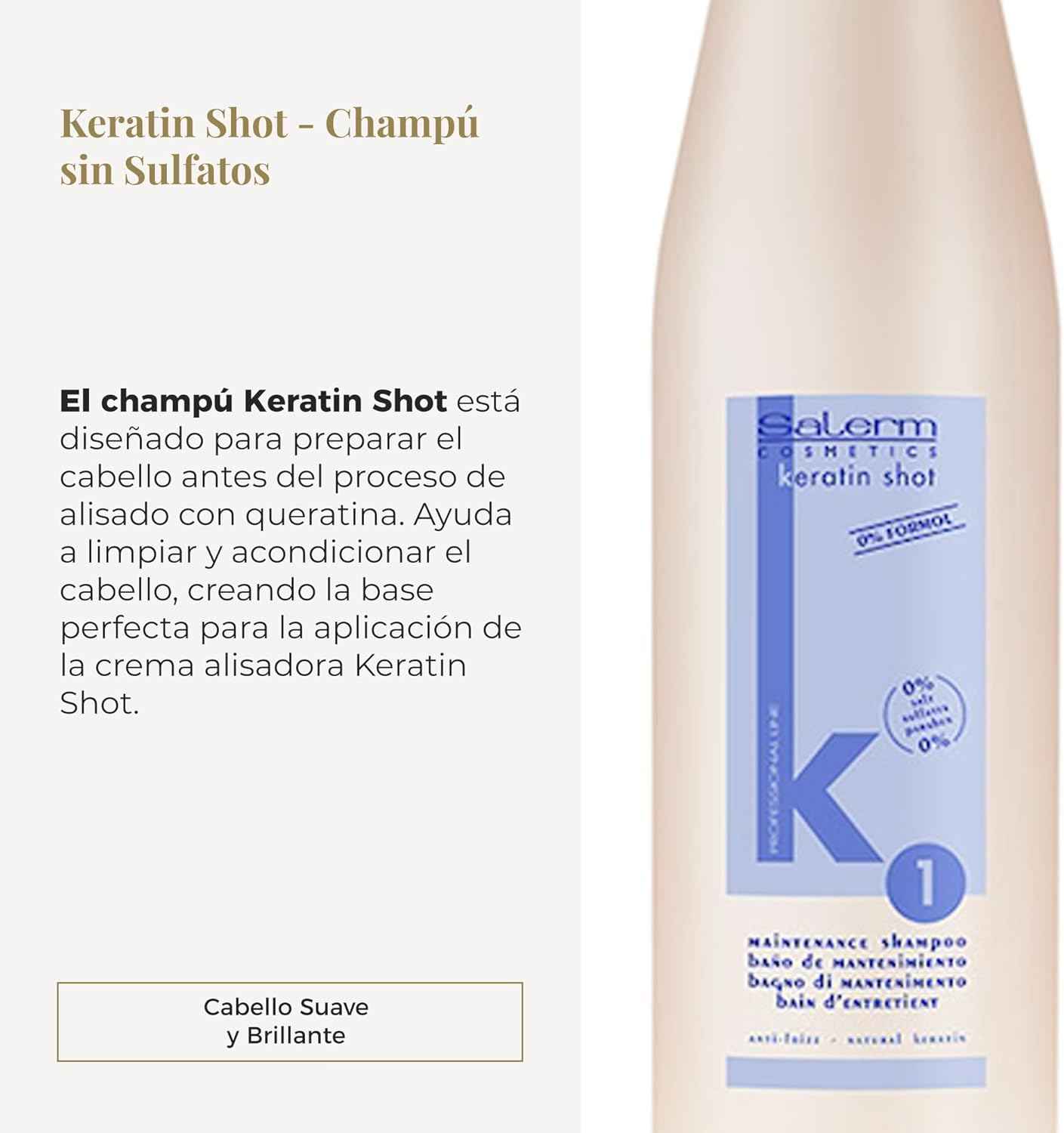 SALERM - Keratin Shot - Champú sin Sulfatos - 500 ml - Preparación y Mantenimiento para Tratamiento de Queratina para Alisar el Cabello - Cabello Suave y Brillante