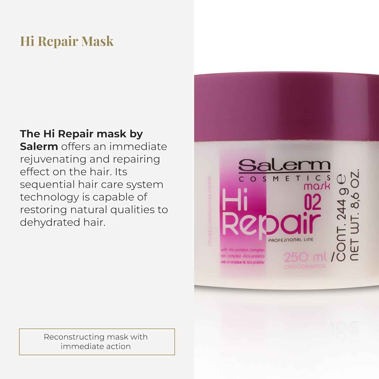 SALERM - Mascarilla Reparadora Cabello - Hi Repair Mask 02-250 ml - Hidratación Profunda Cabello Dañado - Repara y Rejuvenece - Melena más Brillante y Suave - Efecto Inmediato