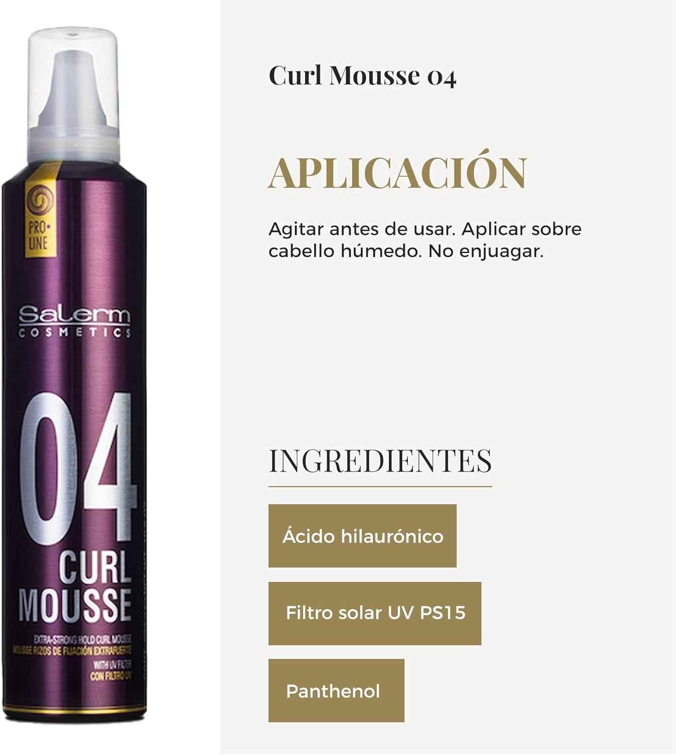 SALERM - Espuma Pelo Rizado - Pro Line Curl Mousse - 300 ml - Rizos más Definidos y Flexibles - Fijación Extrafuerte - Efecto Antihumedad - Protección del Color