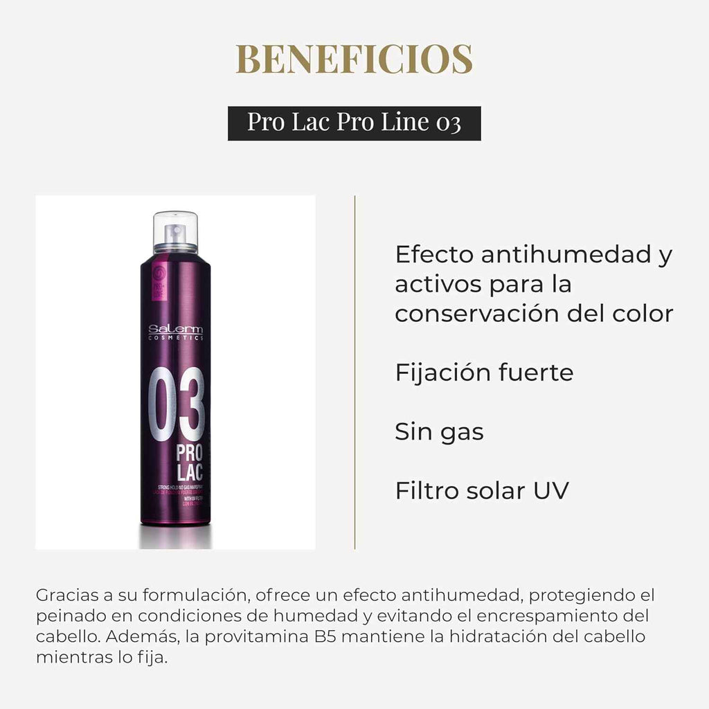 SALERM - Laca sin Gas - Pro Line Hair Spray 03-300 ml - Fijación Fuerte - con Filtro Solar UV - Efecto Anti Humedad - Conserva el Color - Protege el Cabello de las Agresiones Externas