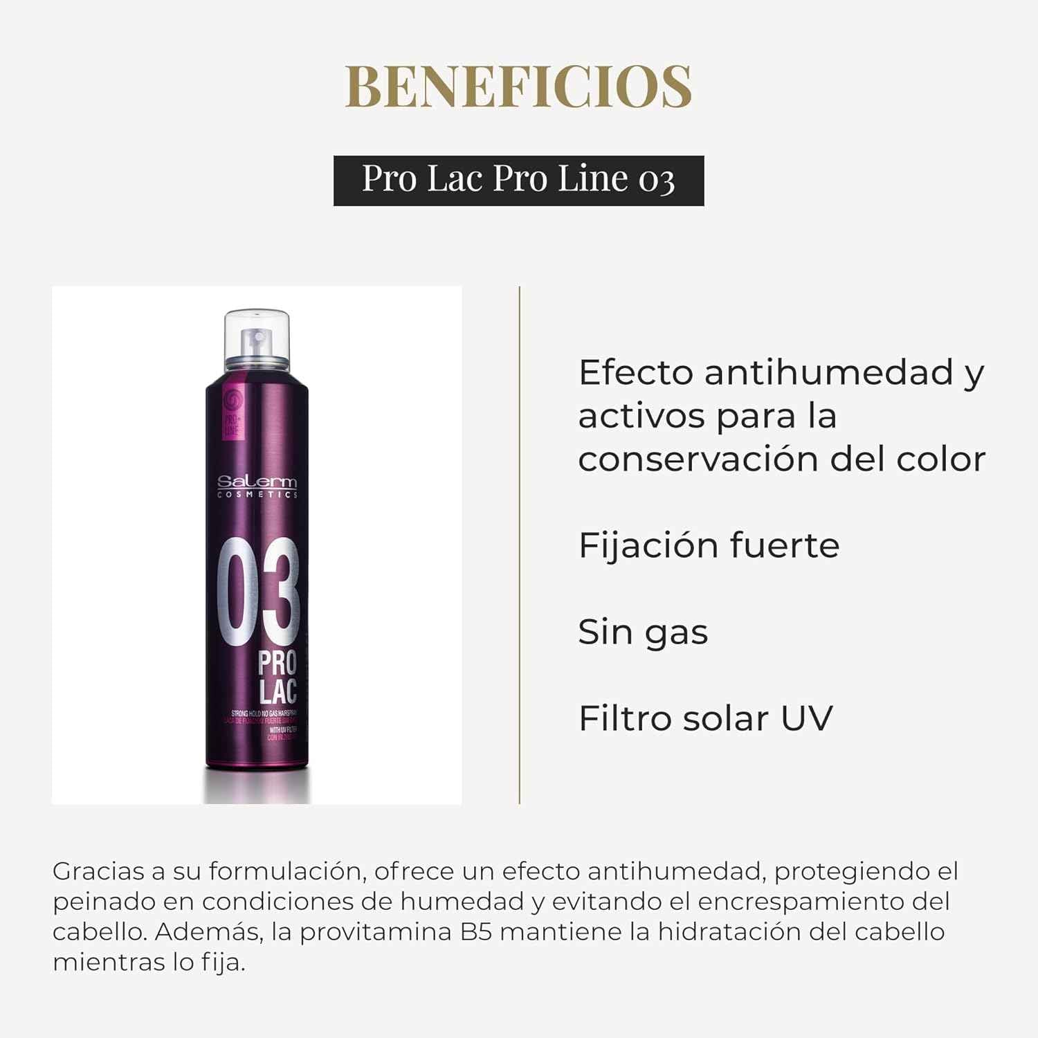 SALERM - Laca sin Gas - Pro Line Hair Spray 03-300 ml - Fijación Fuerte - con Filtro Solar UV - Efecto Anti Humedad - Conserva el Color - Protege el Cabello de las Agresiones Externas