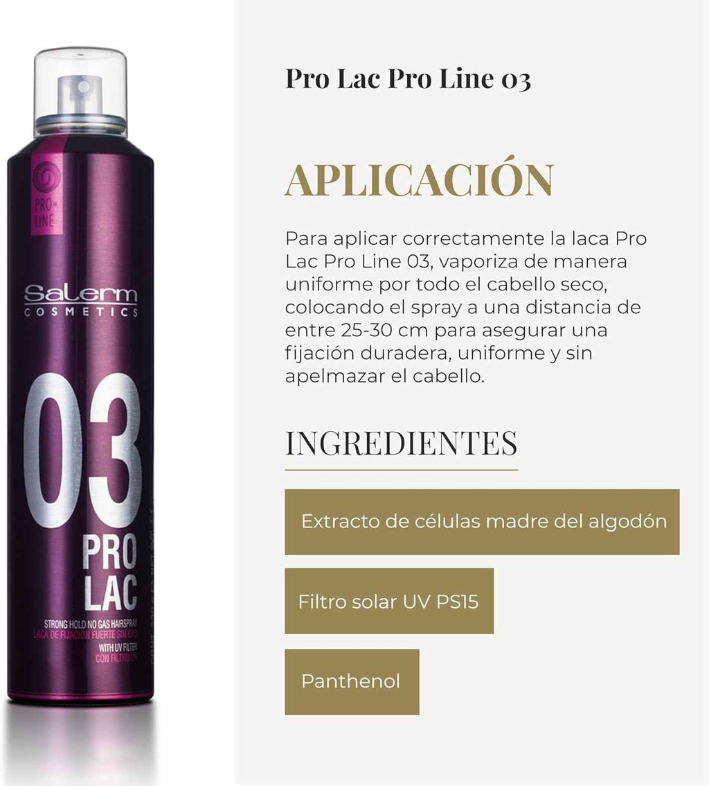 SALERM - Laca sin Gas - Pro Line Hair Spray 03-300 ml - Fijación Fuerte - con Filtro Solar UV - Efecto Anti Humedad - Conserva el Color - Protege el Cabello de las Agresiones Externas