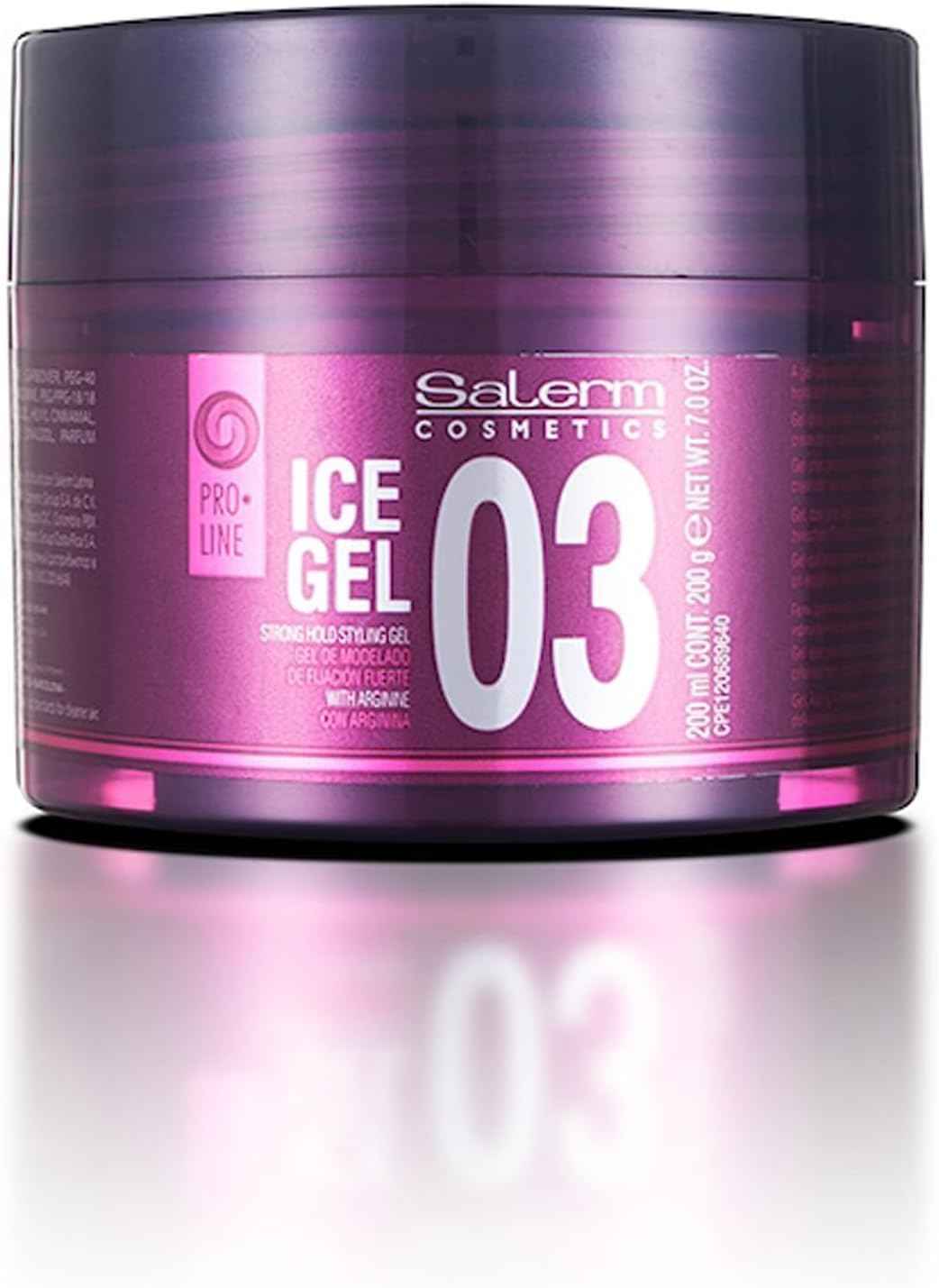 SALERM - Gel Fijador para el Pelo - Ice Gel 03-200 ml - Fijación Fuerte - Gel Efecto Mojado - Fijación e Hidratación del Cabello - con Arginina - Fortalece la Fibra Capilar