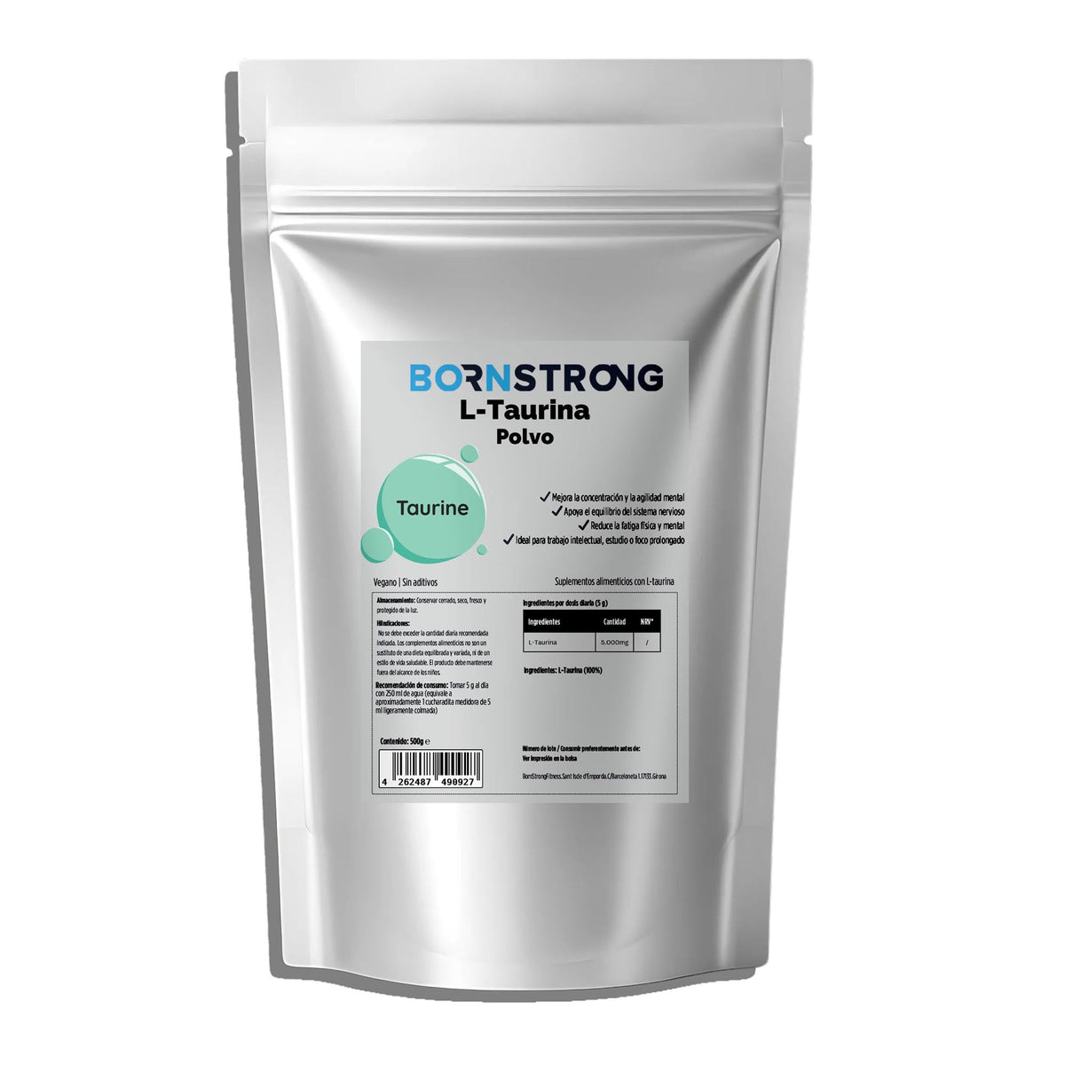 L-Taurina 100 % pura | 500 g — componente de Pack Strength & Performance
