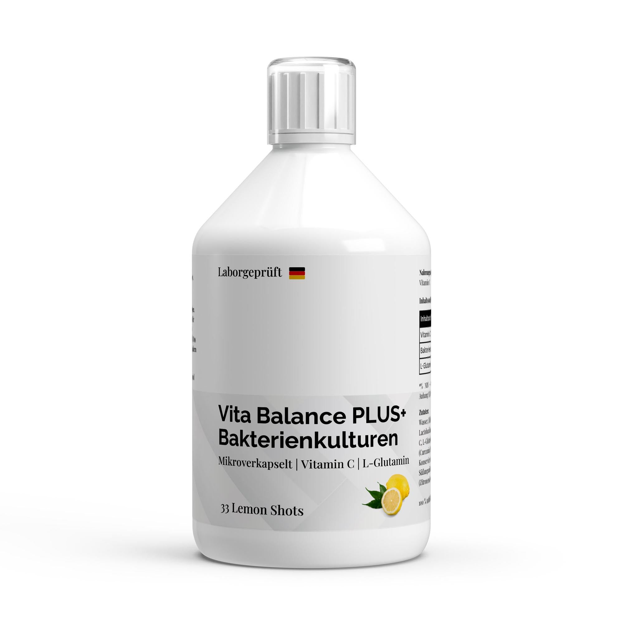 Vita Balance PLUS+ Cultivos Bacterianos - 33 Limon Vegano Shots - 500ml - BORNSTRONG FITNESS