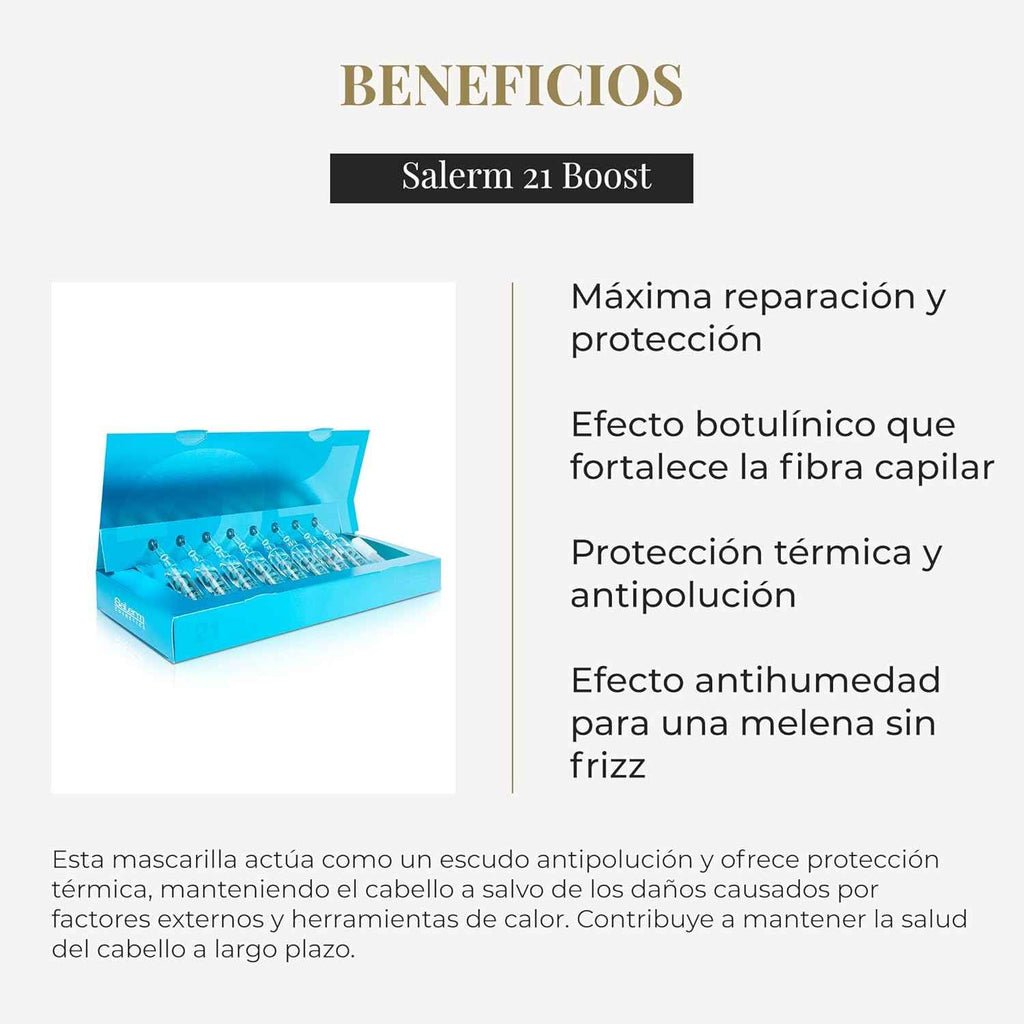 SALERM - Mascarilla Capilar Concentrada - Salerm 21 Boost Ampollas Hidratantes para el Cabello - 8 x 13 ml - Repara el Cabello - con Protector Térmico - Antipolución y Anti Frizz
