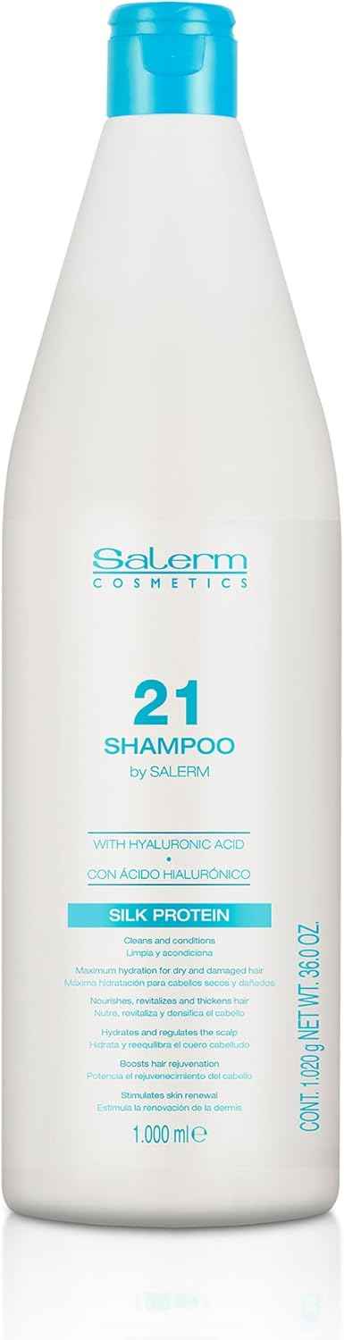 SALERM - Champú Hidratante - Salerm 21 Silk Protein - 1000 ml - Pelo Seco y Dañado - Proteínas de Seda - Nutre, Repara y Revitaliza el Cabello - Protección Térmica
