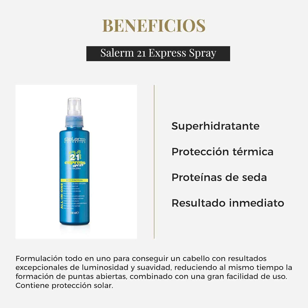 SALERM - Mascarilla sin Aclarado - 21 Express Spray - 190 ml - con Proteína de Seda - Repara el Pelo Dañado - Hidrata el Cabello - con Protector Térmico para el Pelo - Frizz Control