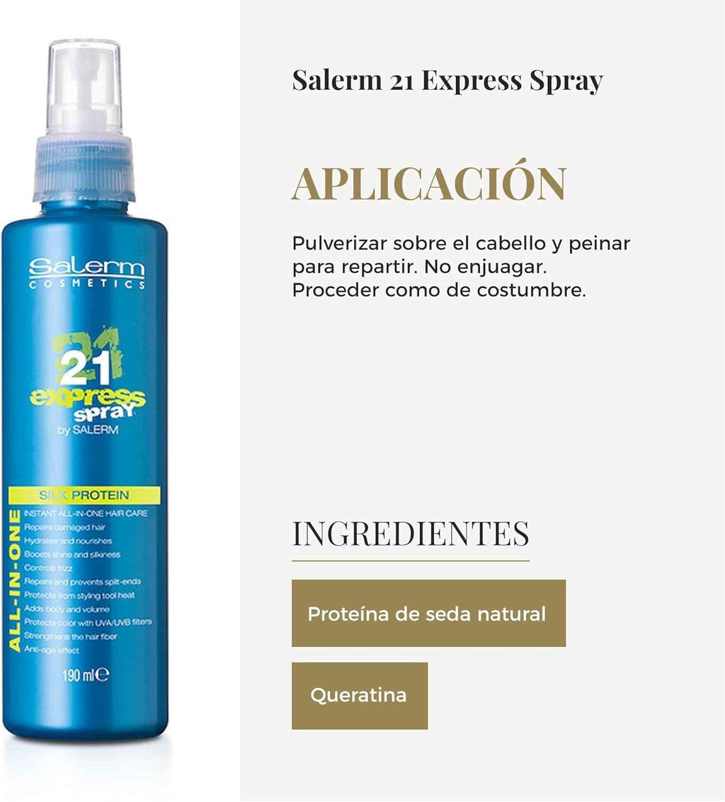 SALERM - Mascarilla sin Aclarado - 21 Express Spray - 190 ml - con Proteína de Seda - Repara el Pelo Dañado - Hidrata el Cabello - con Protector Térmico para el Pelo - Frizz Control