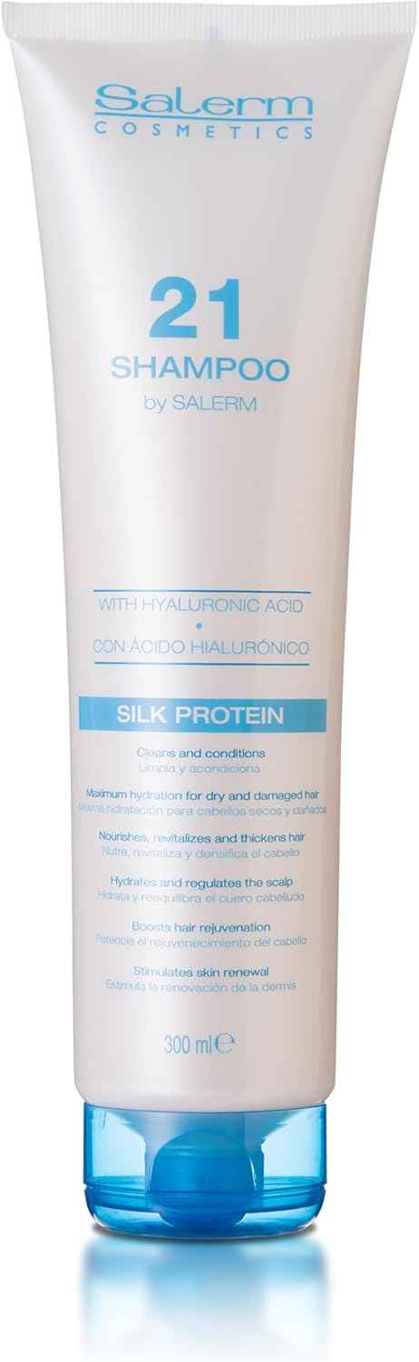 SALERM - Champú Hidratante - Salerm 21 Silk Protein - 300 ml - para Pelo Seco y Dañado - con Proteínas de Seda - Nutre, Repara y Revitaliza el Cabello - Protección Térmica