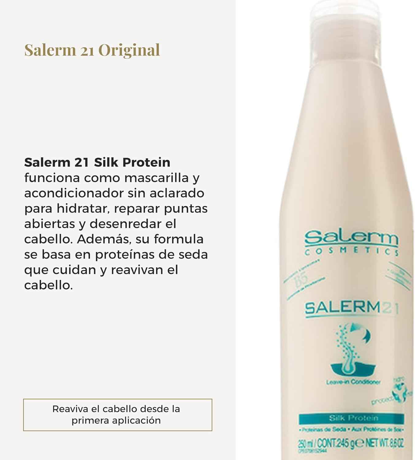 SALERM - Acondicionador de Pelo Instantáneo - Salerm 21 Silk Protein - 250 ml - sin Aclarado o con Aclarado - con Proteínas de Seda - Protector del Calor e Hidratante