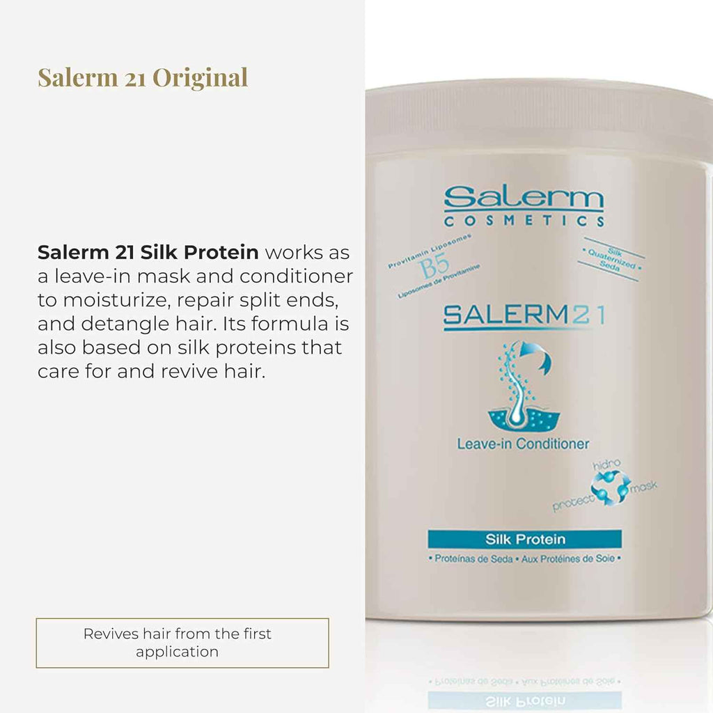 SALERM - Acondicionador de Pelo Instantáneo - Salerm 21 Silk Protein - 1000 ml - Acondicionador sin Aclarado o con Aclarado - con Proteínas de Seda - Protector del Calor e Hidratante