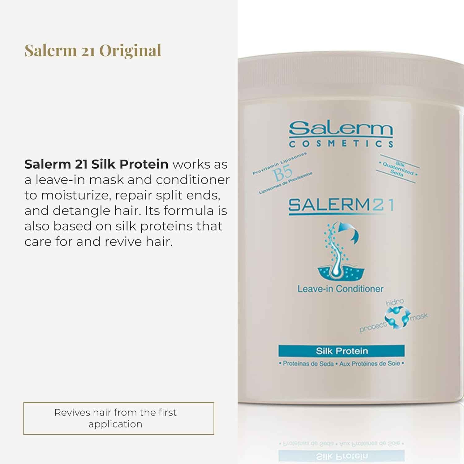 SALERM - Acondicionador de Pelo Instantáneo - Salerm 21 Silk Protein - 1000 ml - Acondicionador sin Aclarado o con Aclarado - con Proteínas de Seda - Protector del Calor e Hidratante