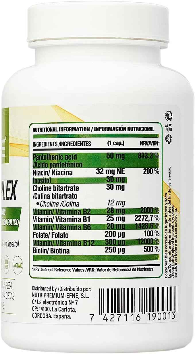 COMPLEJO DE VITAMINA B COMPLEX CON METILFOLATO. Forma Activa Ácido Fólico. (Deficiencias por veganismo, Agotamiento)