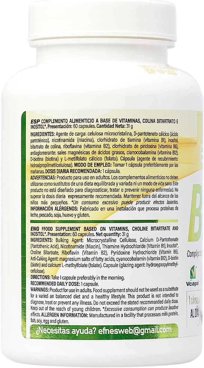COMPLEJO DE VITAMINA B COMPLEX CON METILFOLATO. Forma Activa Ácido Fólico. (Deficiencias por veganismo, Agotamiento)