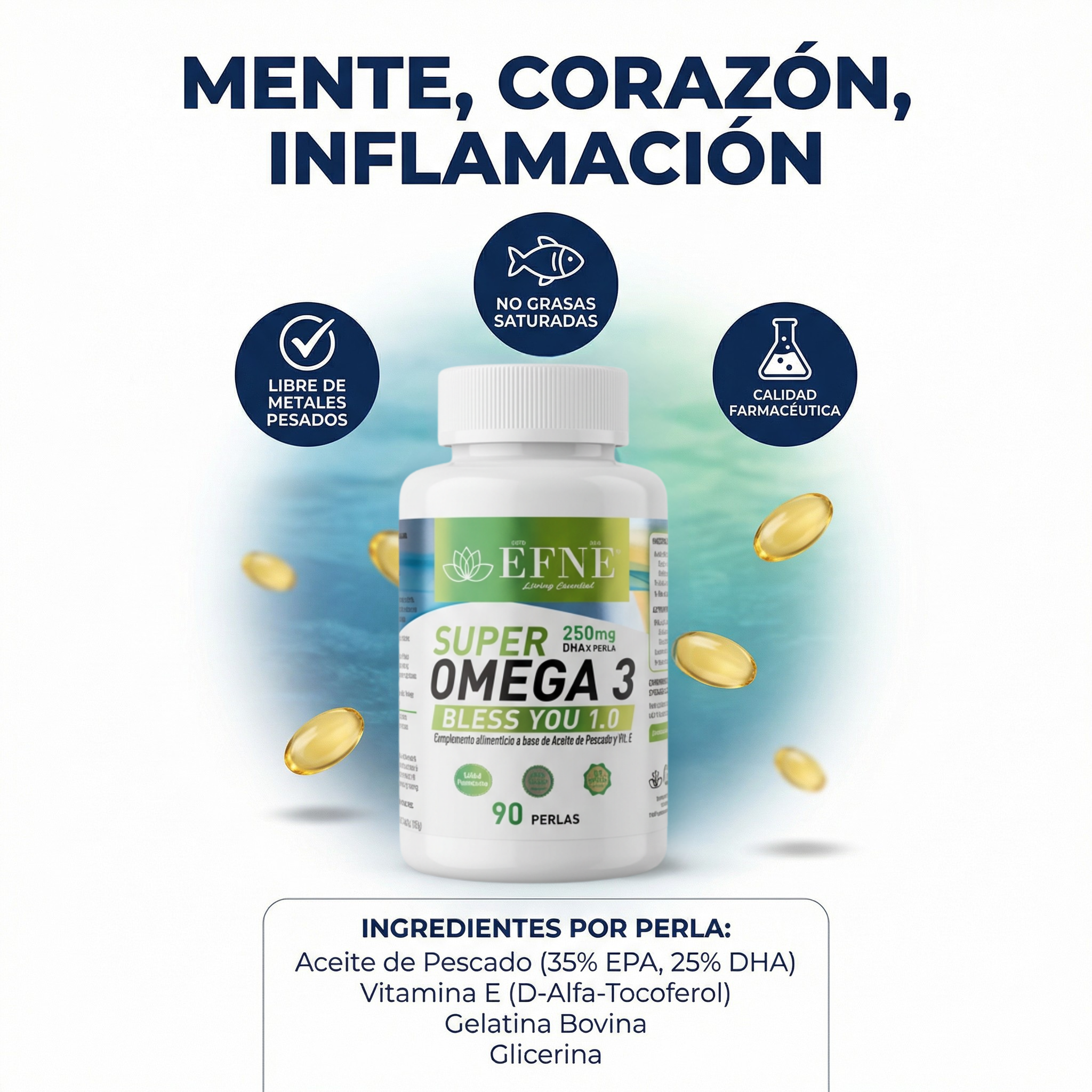 Super Omega 3 EFNE – Alta pureza con Vitamina E 90 Caps