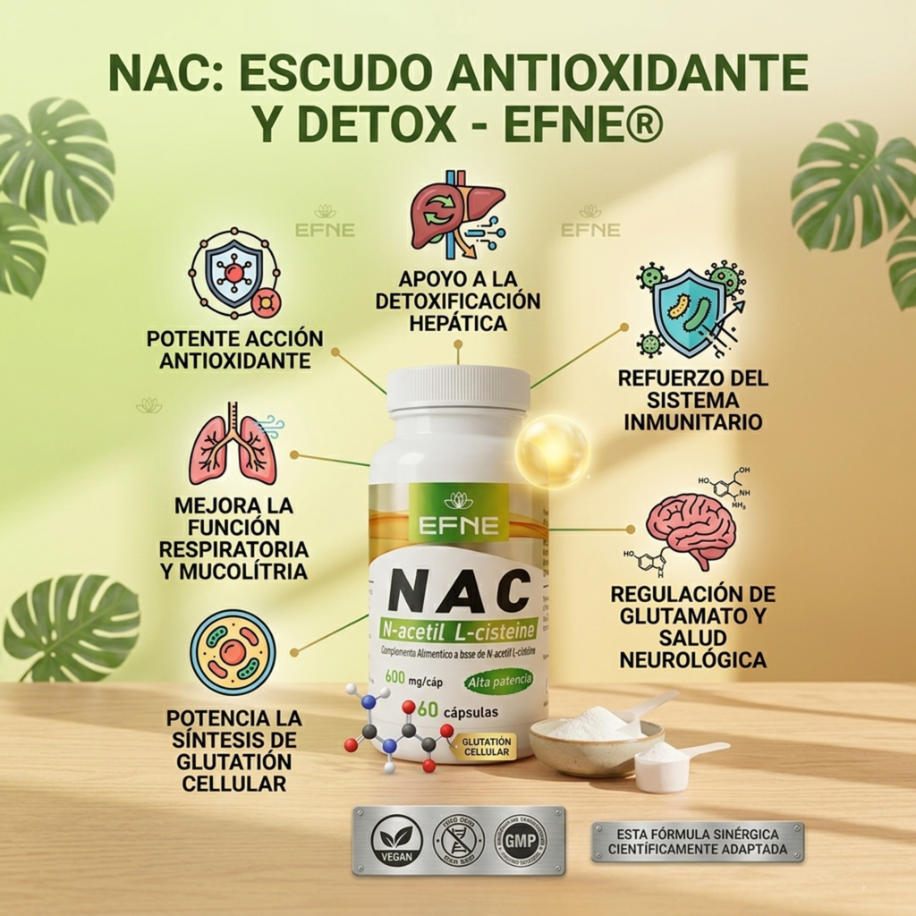 NAC 600mg - N-Acetilcisteína Pura | Glutatión y Salud Pulmonar - EFNE