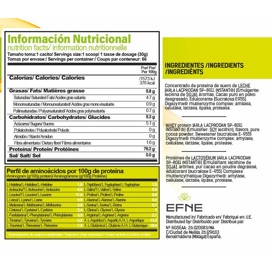 Proteína Whey Chocolate EFNE | Sabor Clásico y Potente con DigeZyme® (1kg / 2kg)