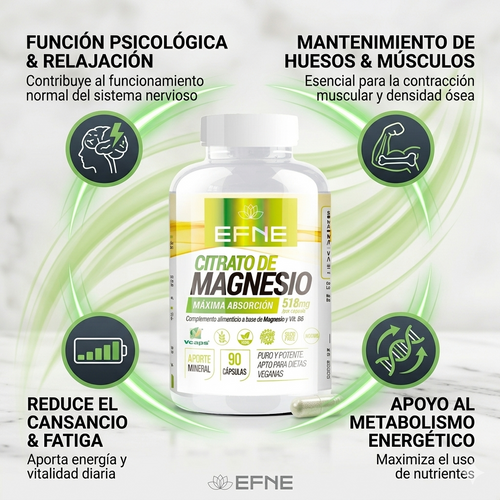Citrato de Magnesio + B6 EFNE | Alta Absorción y Máxima Pureza (90 / 240 Cápsulas)