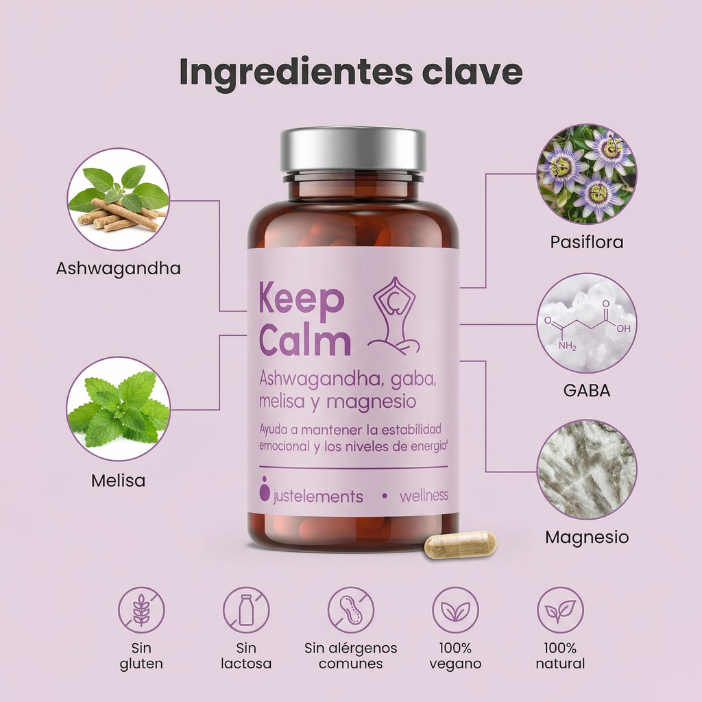 Ashwagandha con Magnesio Keep Calm Just Elements Wellness 120 cápsulas
