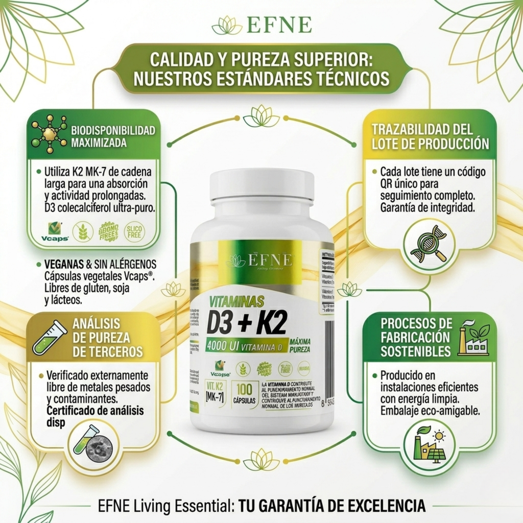 Vitaminas D3 + K2 EFNE | 4000 UI Alta Potencia y Máxima Pureza (100 Cápsulas)