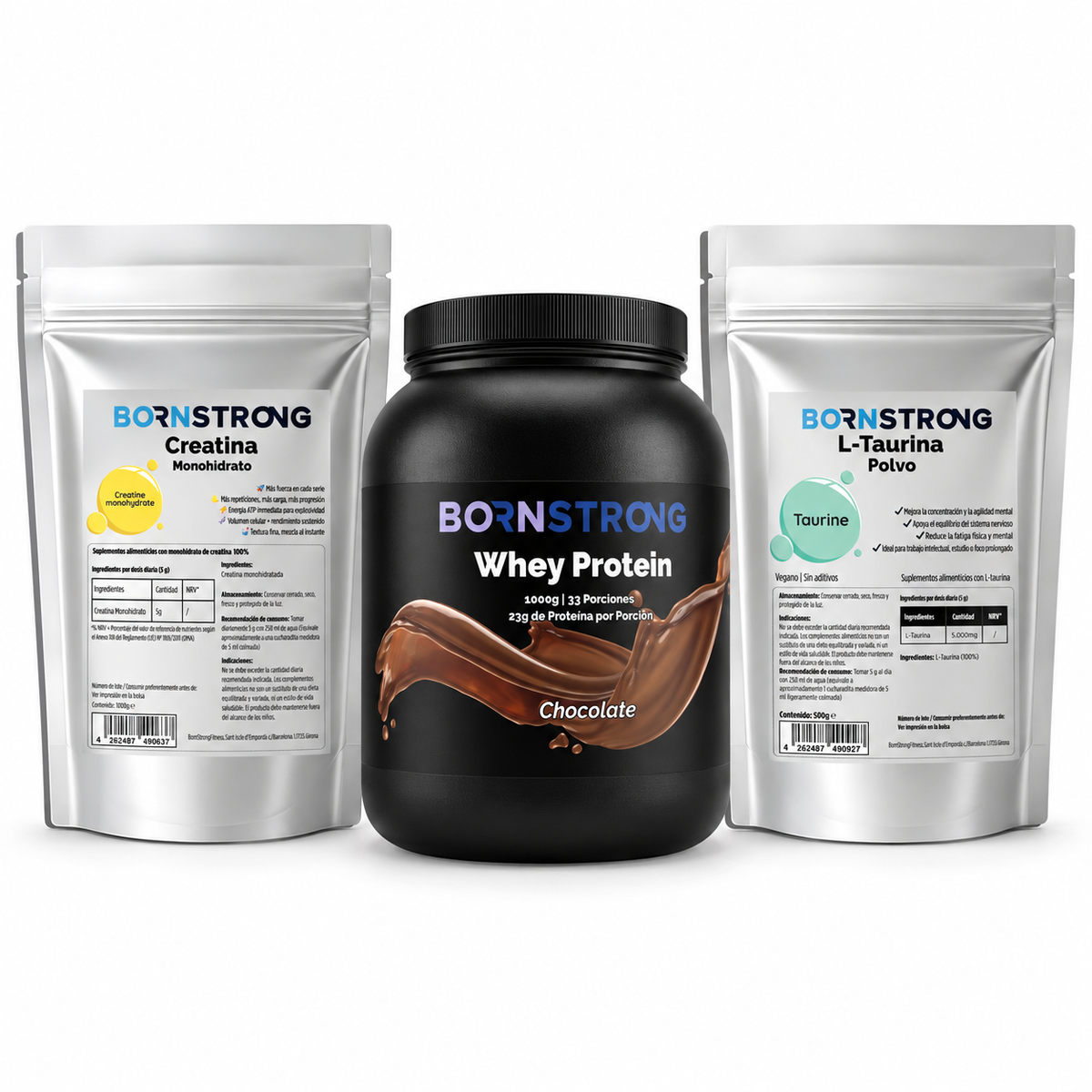 Pack Strength & Performance: creatina, L-taurina y proteína whey chocolate