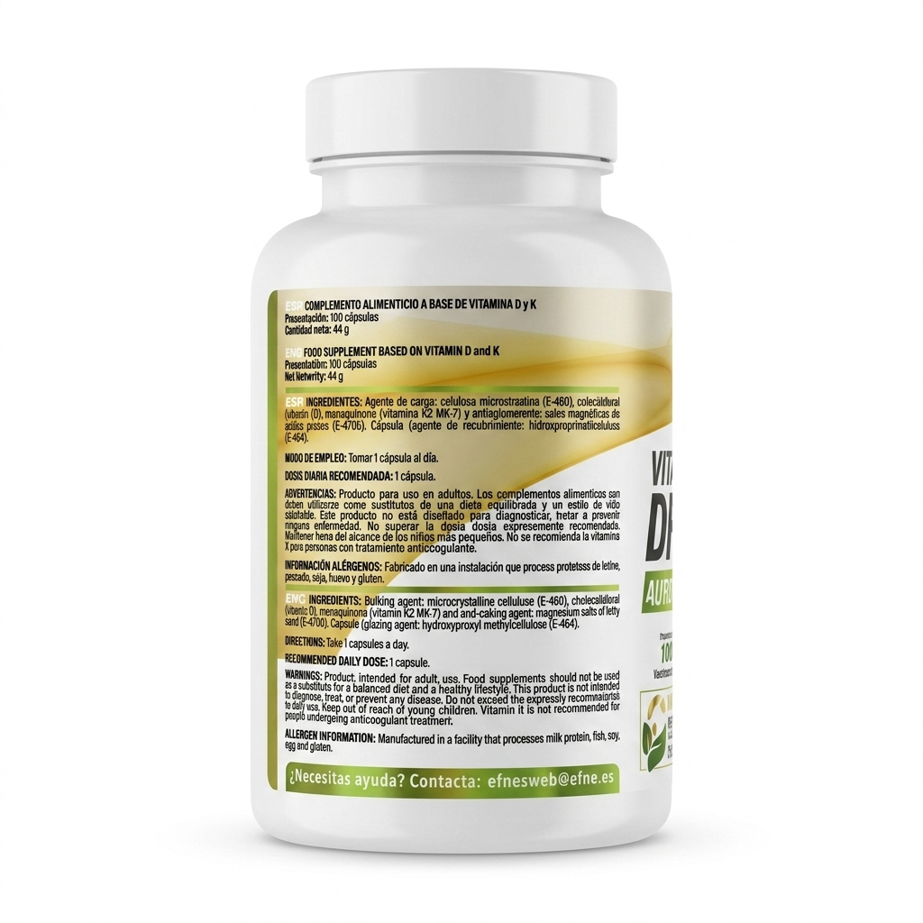 Vitaminas D3 + K2 EFNE | 4000 UI Alta Potencia y Máxima Pureza (100 Cápsulas)