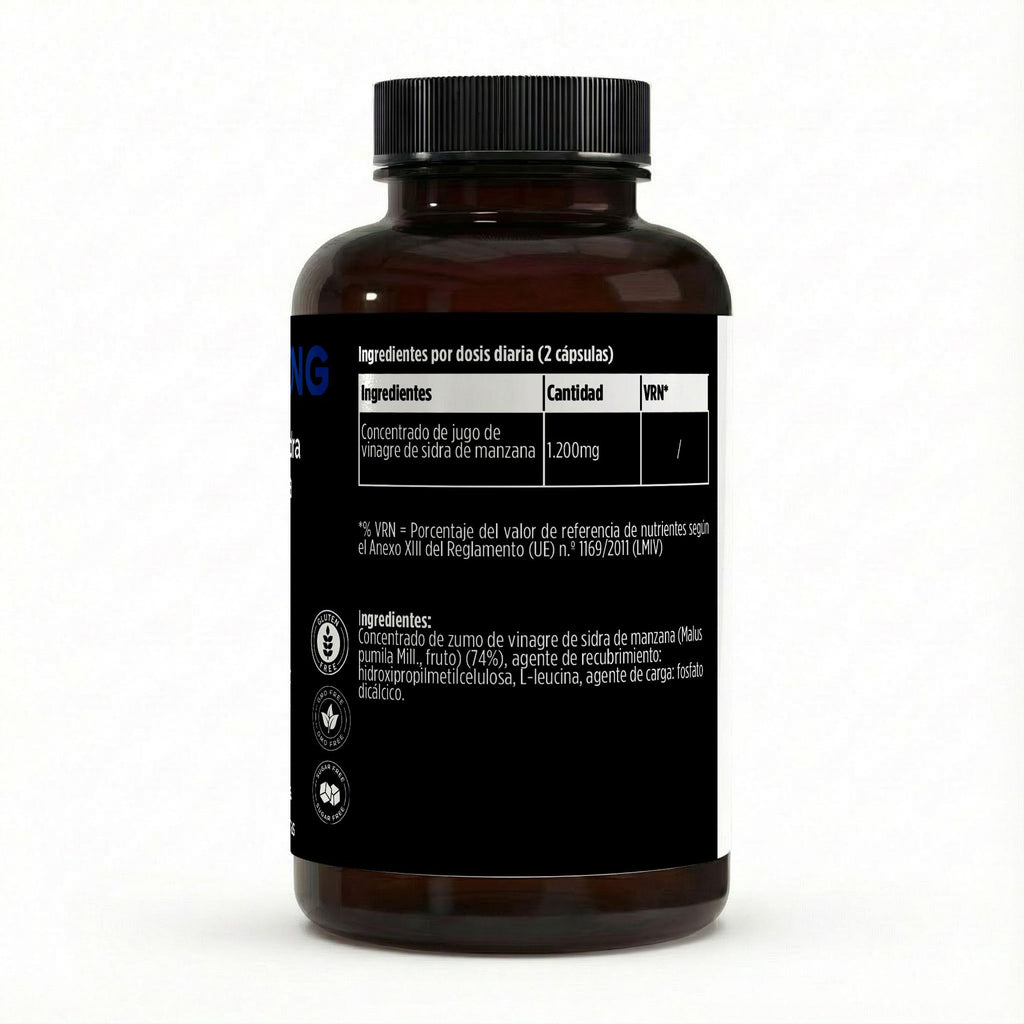 Cápsulas veganas de vinagre de manzana 600 mg, bote de 120